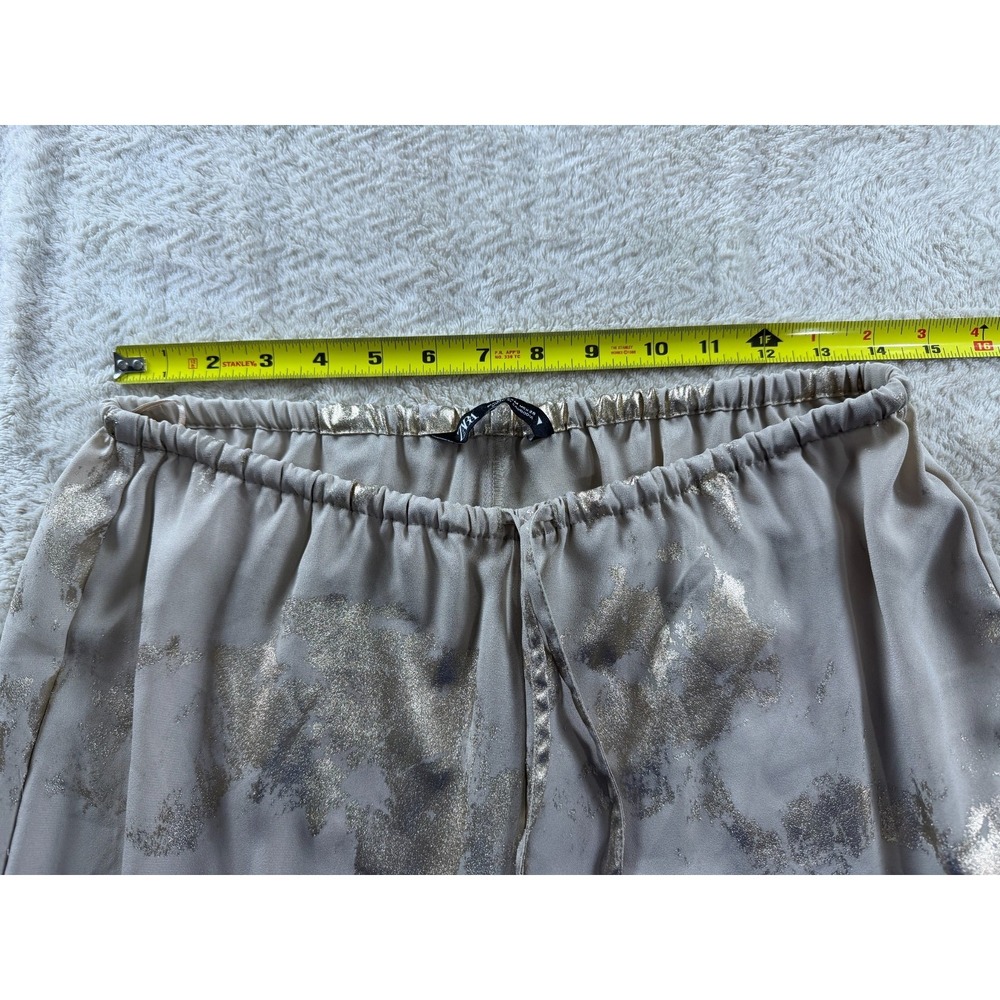 Zara Wide Leg Trousers Womens M Gray Gold‎ Metalic Drawstring Wasit Relaxed Fit - Picture 5 of 7